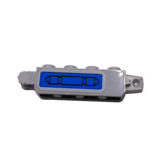 Hinge Brick 1 x 4 Locking with Pipe on Blue Background Pattern Model Left Side (Sticker), Part# 30387pb020L Part LEGO® Light Bluish Gray Very Good