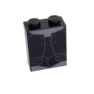 Brick 1 x 2 x 2 with Inside Stud Holder with Dark Bluish Gray Outlined Vest and Belt and White Undershirt Pattern, Part# 3245cpb071 Part LEGO® Black Very Good