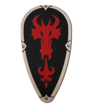 Shield Oval with Red Fire Breathing Dragon Head on Black Background Pattern, 2586pb007 Part LEGO®