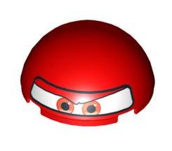 Cylinder Hemisphere 4x4 with Eyes and F1 Helmet Pattern, Part# 86500pb02 Part LEGO® Red  