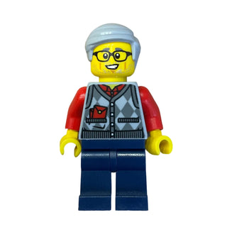 Grandfather, Argyle Cardigan over Red Shirt, hol221 - LEGO® Holiday Minifigure