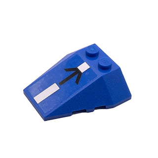 Wedge 4 x 4 Triple with Stud Notches with White Stripe and Black Arrow Pattern (Sticker), Part# 48933pb010 Part LEGO® Blue Very Good