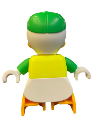 Duplo Figure Lego Ville, Louie Duck, Neon Yellow Life Jacket, Bright Green Arms and Cap Minifigure LEGO®
