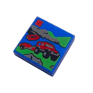 Tile 2 x 2 with LEGO® City Set 60412 4x4 Fire Truck with Rescue Boat Box Art Pattern, Part# 3068pb2476 Part LEGO® Blue