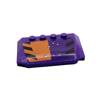 Wedge 4 x 6 x 2/3 Triple Curved with Bullet Holes and Black Stripes on Orange and Dark Purple Background Pattern (Sticker), Part# 52031pb116 Part LEGO® Dark Purple Very Good