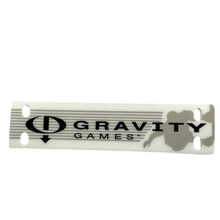 Plastic Rectangle 11 x 3 with Black 'GRAVITY GAMES' and Logo on Light Gray Lines and Skateboarder Silhouette Background Pattern, Part# bb0125 Part LEGO® Very Good