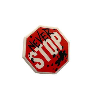 Shield Octagonal with Stop Sign, 'NEVER' and Splotches Pattern, LEGO® Minifigure Shield, Part# 34684pb01