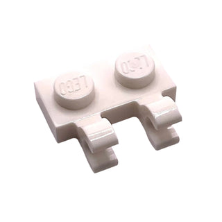 Plate, Modified 1x2 with 2 Open O Clips (Horizontal Grip), Part# 60470b Part LEGO® White