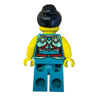 Lunar New Year Parade Participant - Ornate Dark Turquoise Costume, Black Bun, hol312 - LEGO® Holiday Minifigure