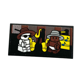 Tile 2 x 4 with 2 Baby Minifigures with Hats Playing Saxophones Pattern (Sticker), Part# 87079pb1264 Part LEGO® Black
