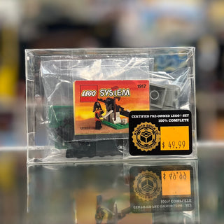 Sealed LEGO System Castle set 1917 in clear acrylic case with original box and certified pre-owned label.