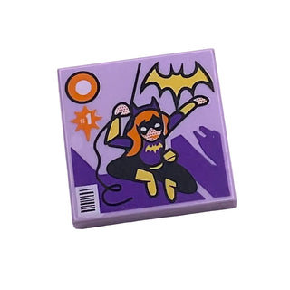 Tile 2 x 2 with Batgirl Comic Book Cover with Yellow Bat Logo, '1', and Barcode Pattern, Part# 3068pb1059 Part LEGO® Lavender Very Good