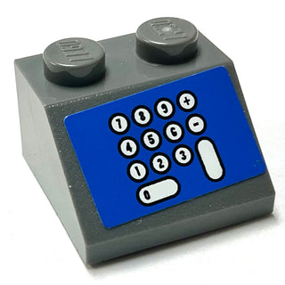 Slope 45 2 x 2 with Cash Register, White Number Pad on Blue Background Pattern (Sticker), Part# 3039pb031 Part LEGO® Dark Bluish Gray Very Good
