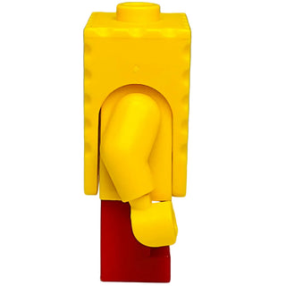 Yellow LEGO SpongeBob minifigure with round face, rectangular body, and red pants.