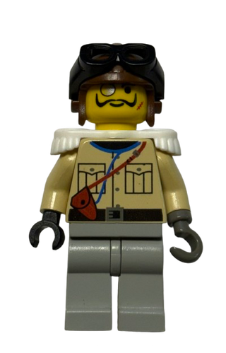Sam Sinister / Baron von Barron - Tan Shirt, Light Gray Legs, Brown Aviator Cap, Black Goggles, White Epaulettes, adv004 - LEGO® Adventurers Minifigure