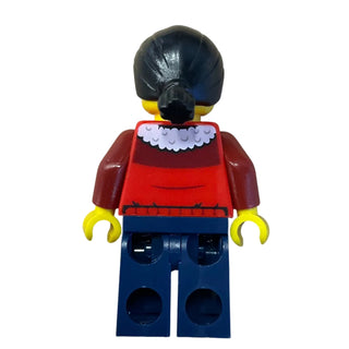 Man - Red Jacket over White Shirt, Black Hair with Short Ponytail, hol354 - LEGO® Holiday Minifigure