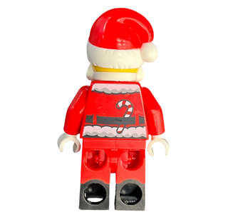 Santa - Fur Lined Jacket with Candy Cane on Back, Red Legs with Black Boots, Santa Hat with Printed Red Top, hol246a Minifigure LEGO®