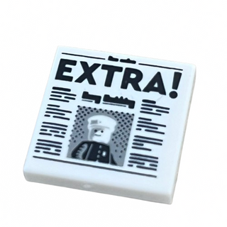 Tile 2 x 2 with Newspaper with Black 'EXTRA!' and Policeman Minifigure with Cap Pattern Part# 3068pb2122 Part LEGO® White
