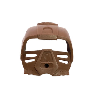 Brown Bionicle Komau mask with curved top, horizontal side slots, and central eye opening.