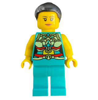 Lunar New Year Parade Participant - Musician, Female, Ornate Dark Turquoise Costume, Black Bun, Slight Smile, hol314 Minifigure LEGO®