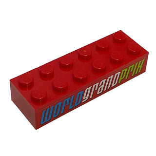 Brick 2 x 6 with Cars 'WORLD GRAND PRIX' Pattern (Sticker), Part# 2456pb008