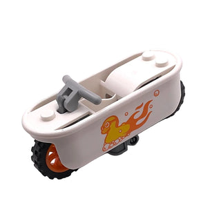 Stuntz Flywheel Motorcycle Bathtub Bike with Dark Bluish Gray Frame, Orange Wheels, and Light Bluish Gray Handlebars with Yellow and Orange Flaming Rubber Duck with Bubbles Pattern, Part# 1723pb01c01 Part LEGO® White