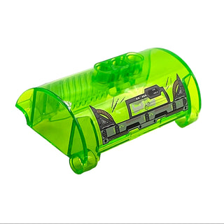 Cylinder Half 3 x 5 x 8 with Pin Holes with 'LOCK' and Pipes Pattern (Sticker), Part# 15361pb008 Part LEGO® Trans-Bright Green Very Good