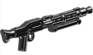 Black heavy blaster rifle with scope attachment and trigger guard designed for minifigures.