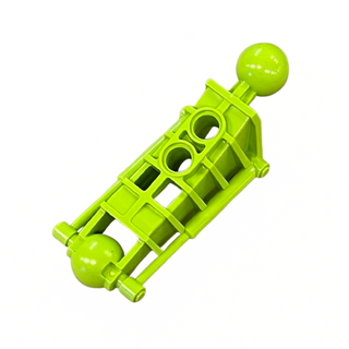 Lime green Bionicle leg assembly with spherical connectors at top and bottom and rectangular body sections.