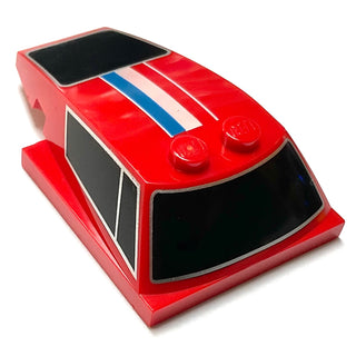 Wedge 6 x 4 x 1 1/3 with 4 x 4 Base with Windows and Blue, White and Red Stripes Pattern, Part# 93591pb13 Part LEGO® Red