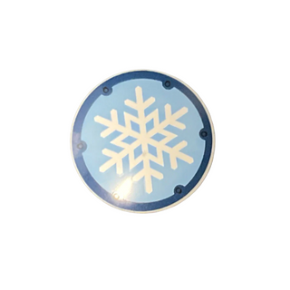 Shield Circular / Round Convex Face with White Snowflake on Medium Blue Background, Dark Blue Border Pattern, 75902pb24 Part LEGO®