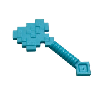 Turquoise pixelated axe minifigure accessory with blocky head and textured handle.