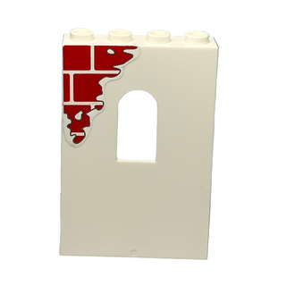 Panel 1 x 4 x 5 Wall with Window with Red Bricks Pattern Top Left (Sticker), Part# 60808pb003 Part LEGO® White Very Good