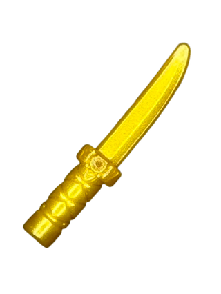Minifigure, Weapon Knife with Flat Hilt End and Curved Blade, Cross Hatched Grip, Part #37341b Part LEGO® Pearl Gold