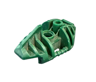 Green Bionicle Piraka leg armor piece with ribbed texture and circular attachment points.