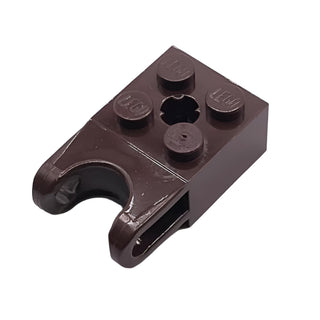 Technic, Brick Modified 2x2 with Ball Socket and Axle Hole - Straight Forks with Round Ends and Open Sides, Part# 92013 Part LEGO® Dark Brown