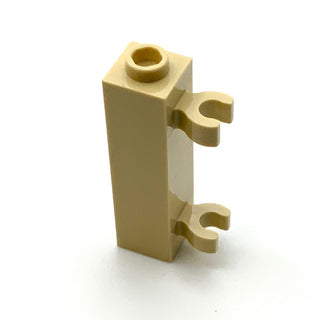 Brick, Modified 1x1x3 with 2 Clips (Vertical Grip) - Hollow Stud, Part# 60583b Part LEGO® Tan  