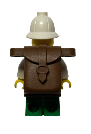 Dr. Kilroy / Dr. Charles Lightning - White Shirt and Suspenders, Green Legs, White Pith Helmet, Brown Backpack, adv040 - LEGO® Adventurers Minifigure