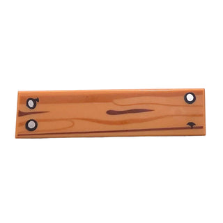 Tile 1 x 4 with Wood Grain and 3 Silver Nails Pattern, Part# 2431pb0415 Part LEGO® Medium Nougat Very Good
