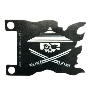 Black Tattered Flag with White Skull with Eye Patch and Conical Asian Hat over Crossed Katanas Pattern, Part# multipls17 Part LEGO® Very Good