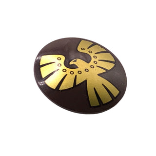 Minifigure, Shield Circular/Round Convex Face with Gold Eagle Pattern, Part# 75902pb03 Part LEGO® Dark Brown Very Good