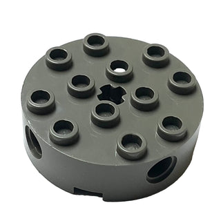 Brick Round 4x4 with 4 Side Pin Holes and Center Axle Holes, Part# 6222 Part LEGO® Dark Gray
