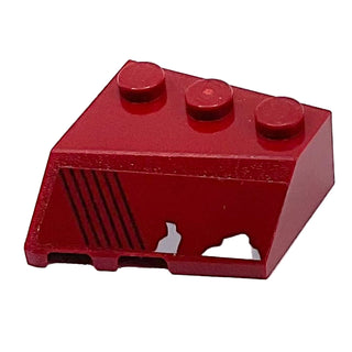 Wedge 3 x 3 Sloped Right with Light Bluish Gray Damage and 6 Black Slanted Lines Pattern (Sticker), Part# 48165pb002 Part LEGO® Dark Red