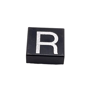 Tile 1 x 1 with Silver Capital Letter R Pattern, Part# 3070pb026 Part LEGO® Black
