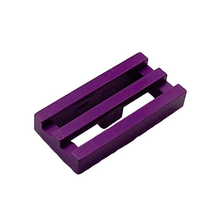 Purple rectangular tile with horizontal grille pattern and bottom groove, viewed at angle.