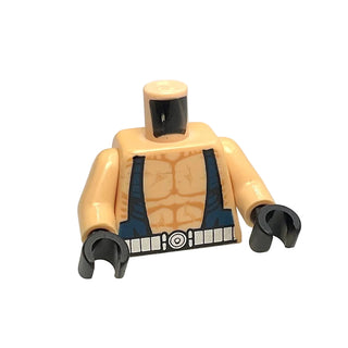 Bane (bat021) Torso Batman Muscles Outline with Dark Blue Suspenders and Silver Belt Pattern / Light Nougat Arms / Black Hands, Part# 973pb0155c01 Part LEGO® Light Nougat Decent with Some Sun Damage and Marks