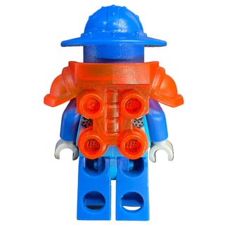 Royal Soldier / King's Guard - Blue Helmet with Broad Brim, Trans-Neon Orange Armor, Round Tile with Stud on Back, nex109 Minifigure LEGO®