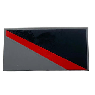 Tile 2 x 4 with Black Triangle Lower Left and Red Diagonal Stripe Pattern, Part# 87079pb0343R