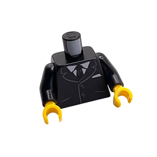 Torso Suit Jacket with 2 Buttons, Pockets, Tie, White Shirt and Pocket Square Pattern / Black Arms / Yellow Hands, Part# 973pb2251c02 Part LEGO® Black