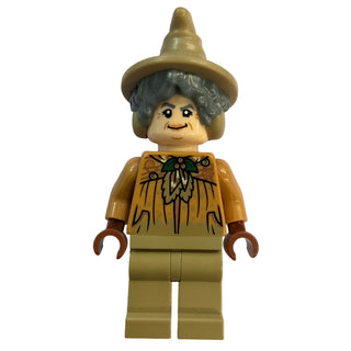 Professor Pomona Sprout - Dirty Cloak, Dark Green Holly Brooch, Dark Tan Legs, hp570 - LEGO® Harry Potter Minifigure